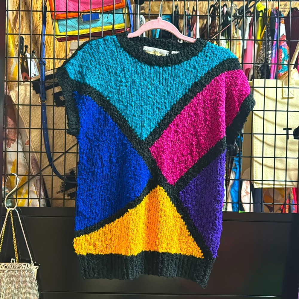 Vintage Stitch Works Color Block Sleeveless Sweater